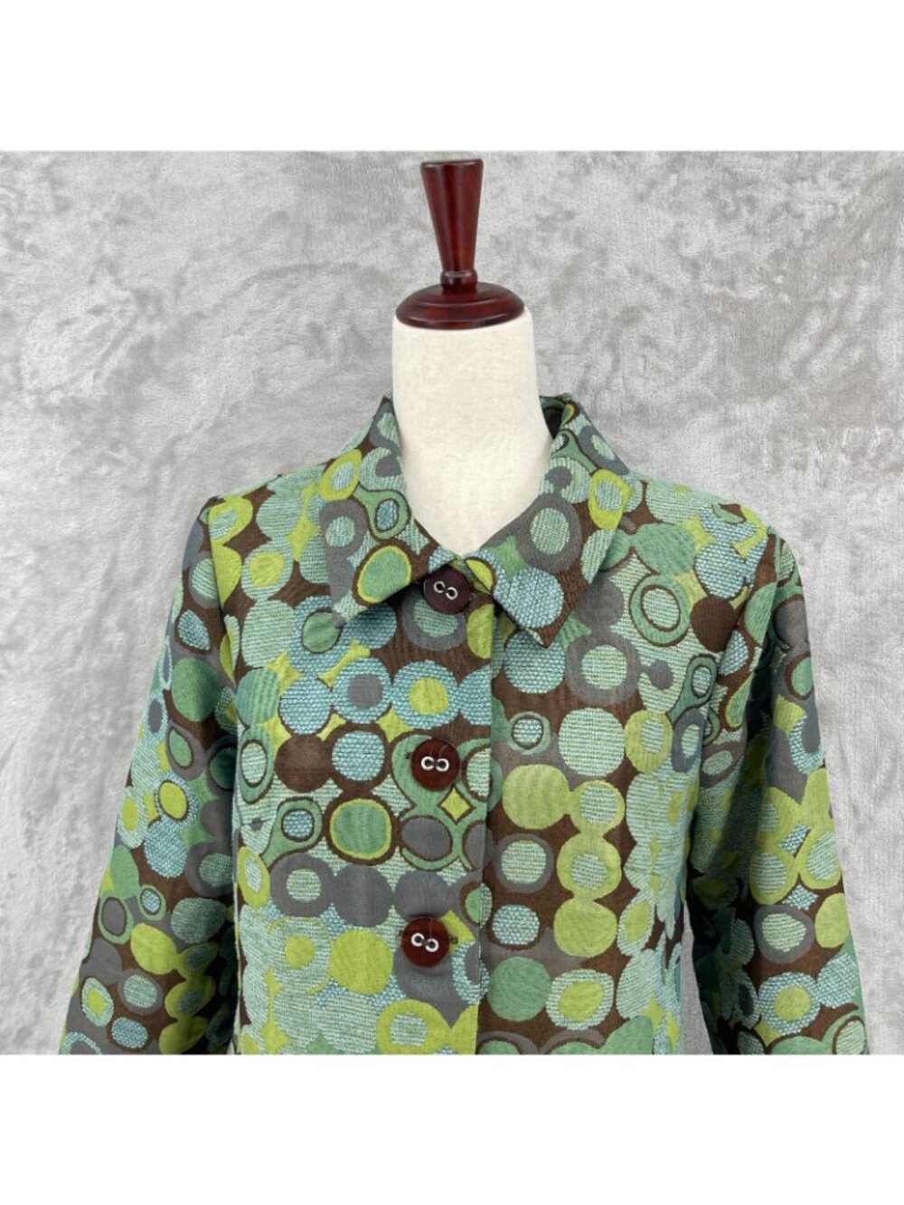 bentley a. Vintage Y2K Green Brown Geometric Brocade Coat USA Made - Picture 2 of 16